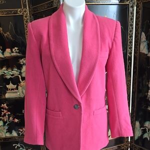 Vibrant Shade of Shrimp Plush Wool Blazer with Shawl Lapels and Relaxed Fit
